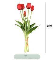 5 Cabezas De Tulipes Artificiales Para Decoración De Hogar Y Bodas Flores Simuladas De Plástico Suave Con 3 Flores Y 2 Brotes - details 2