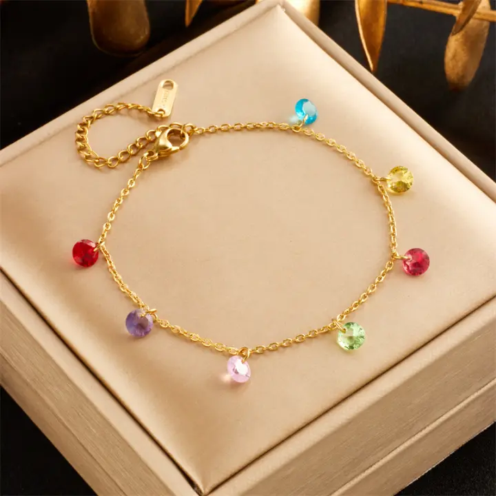 Pulsera De Cuarzo Colorido En Acero Inoxidable 316L DIEYURO Para Mujer Y Niñas Joyería De Moda Impermeable Regalo Con Encanto Geométrico - 1