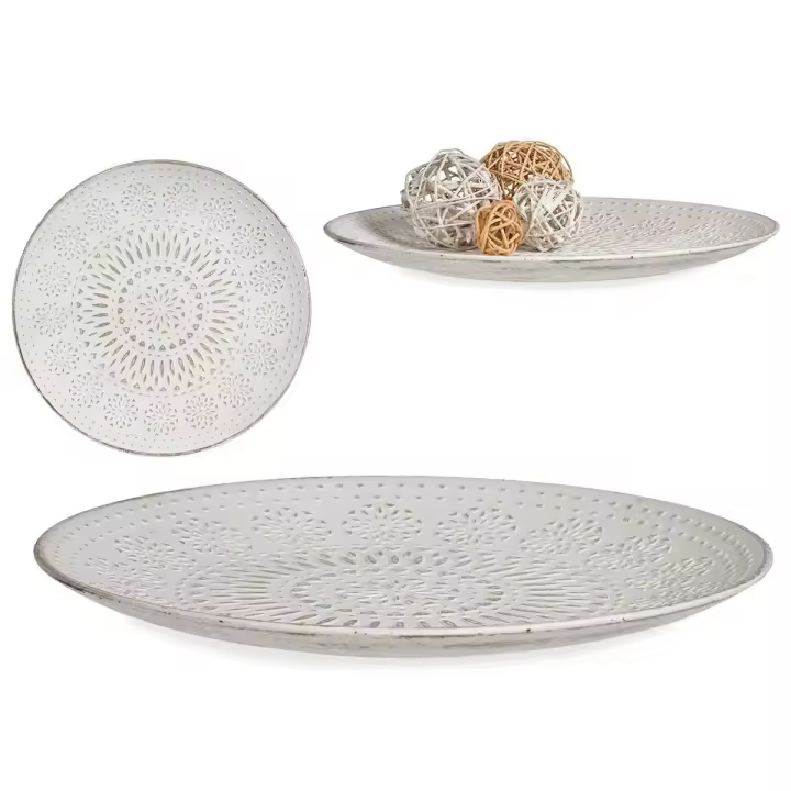 Factory Cuadros - Plato Madera Decoración Mandala Blanco 35cm - 1