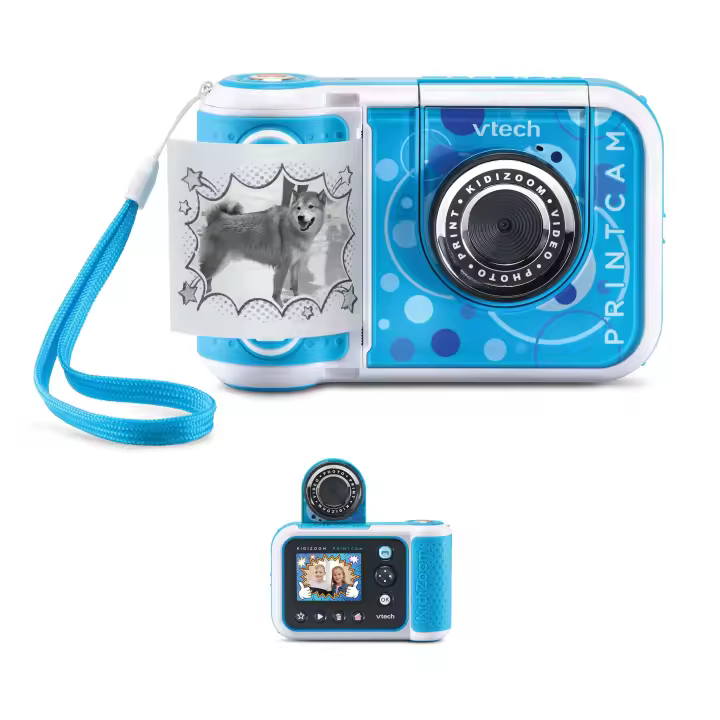 VTech - Kidizoom Print Cam Azul 549122: Cámara Instantánea para Niños +5 Años, Imprime Fotos Sin Tinta. Efectos, Marcos y Vídeos. Más de 110 Plantillas y 40 Efectos. ¡Crea, Personaliza y Diviértete! - 1