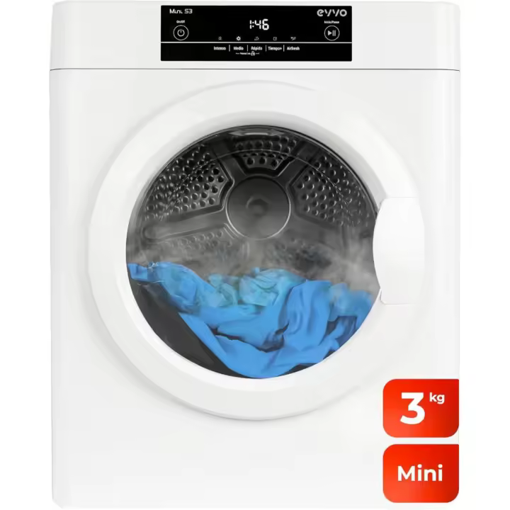 EVVO  S3 Mini secadora Compacta de 3 kg, Blanco, Secado por Evacuación, Sensor de Humedad - 1