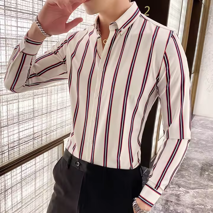 Camisa Larga De Manga Para Hombre Clásica Estampada Primavera Moda Casual Negocios Boda Tendencia Cuello En V Polyester - 1