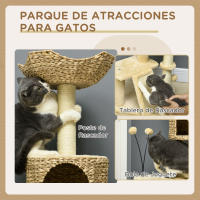 PawHut Árbol Rascador para Gatos de 116 cm Torre para Gatos Interior con Postes para Rascar Cama Cueva de Espadañas Rampa y Bolas 45x40x116 cm Beige - details 5
