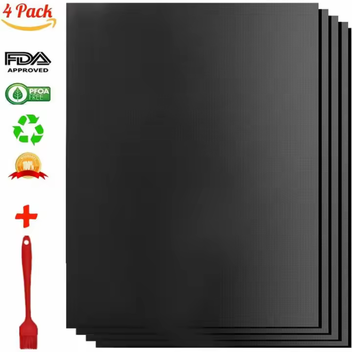 -- Alfombrillas para Hornear para Barbacoa y Horno, Juego de 4 Alfombrillas Antiadherentes para Barbacoa Reutilizables Lavables, Ideales para Carbón Gas, 330 x 400 x 0,2 mm - 1