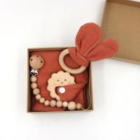Juego De Toalla De Algodón Muselina Para Bebé Con Mordedor De León De Madera Y Cadena De Chupete Suave Para Recién Nacidos Unisex 0-1Años - details 5