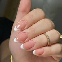 30pcs Uñas Postizas Full Cover Gradient Francés Cortas Almendro Fake Uñas Detenables Presión En Tiempos De Fiesta - details 1