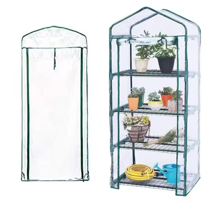 Cubierta de Invernadero Balcón Jardín Soporte de Flores Cubierta de Aislamiento de Casa Cálida Invernadero Plástico Transparente Cubierta de Lluvia de Invernadero-Cubierta de 4 Capas (Sin Estantes), 69*49*158CM, 1pc - 1