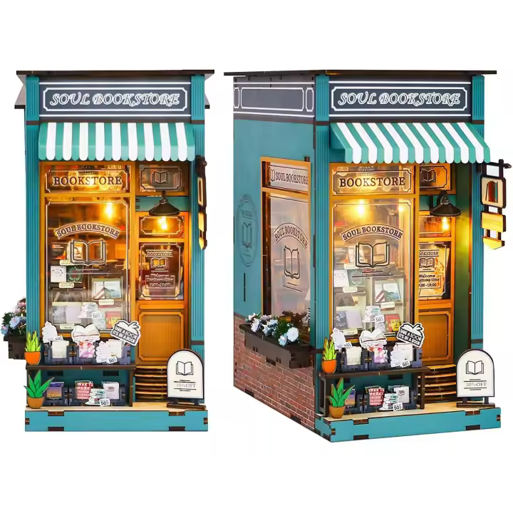 Kit de rincón de libros para bricolaje, mini casa de muñecas, sala de lectura de libros, estantes decorativos, haga su propio modelo de casa artesanal para cumpleaños y Navidad (librería Soul) - 1