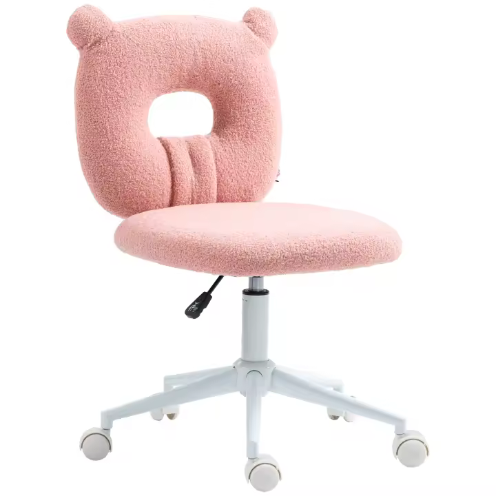HOMCOM Silla de Escritorio Moderno de Borreguillo Silla Giratoria Infantil con Asiento Ajustable en Altura y Respaldo en Forma de Oso Carga 120 kg - 1