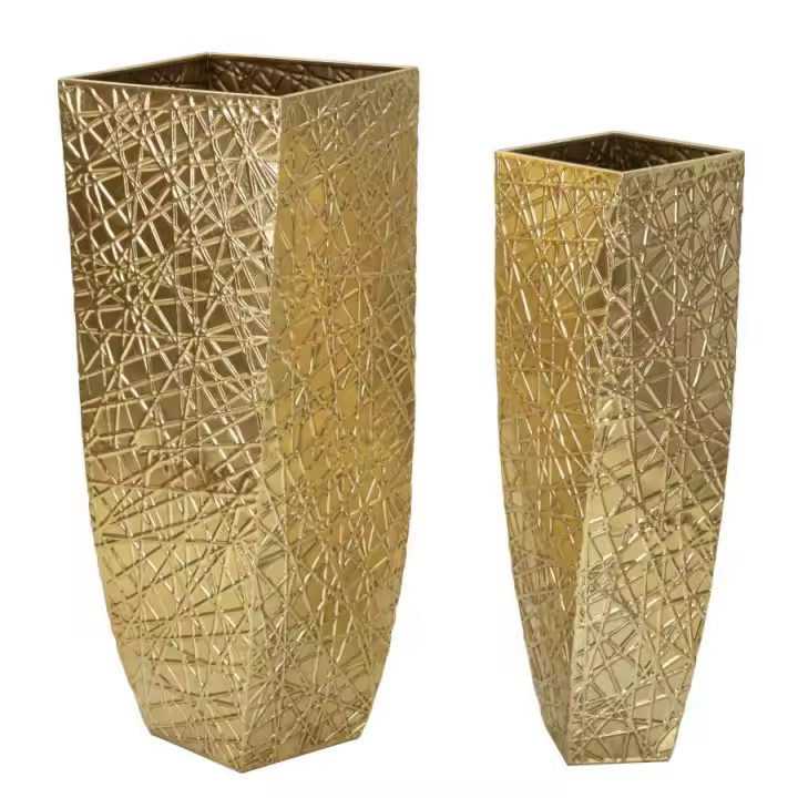 Soporte de placa de metal dorado cm 34x34x90-25x25x78. - 1