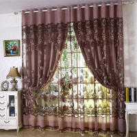Cortinas De Tulle Rojo Con Flores Y Hojas Transparentes Para Decoración De Sala De Estar Y Dormitorio Cortinas Voile Organza De Doble Capa Para Ventana - details 4