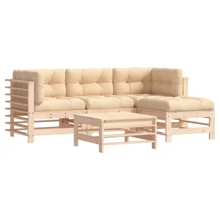 vidaXL Juego de muebles de jardín 5 piezas y cojines madera maciza - 1