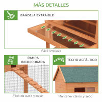 PawHut Gallinero de Exterior Madera Jaula Grande para 8-10 Gallinas Pollos con Recinto Corredor 2 Nidos Techo Asfáltico Bandeja Extraíble y Rampa 347x160x150 cm - details 5