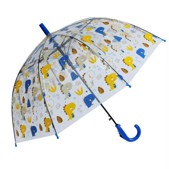 J.S ONDO Paraguas Transparente Bastón Plegable, 50cm Cerrado de NIÑO O NIÑA, Automático, 8 Varillas Resistente Al Viento,DIBUJO ANIMADO DINOSAURIO con silbar - 1