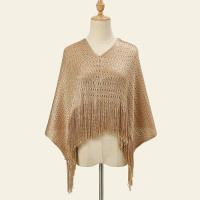 Bufanda De Moda Para Mujer Con Manga Murciélago Y Corte Outfit Dorado Plata Para Fiesta Verano Casual Larga 100*52cm Tassel - details 0