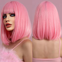 Pelucas Sintéticas NAMM Ash Ombre Bob Rubia Para Mujer Peluca Corta Recta Con Trenzas Fluffy Bangs Resistente Al Calor Uso Diario Fiesta - details 8
