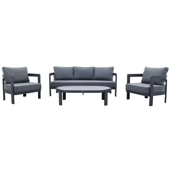 Conjunto de Terraza de Aluminio Gris | Mesa  duradera con Tablero de Piedra Sincronizada |Ideal para 5 Personas - 1