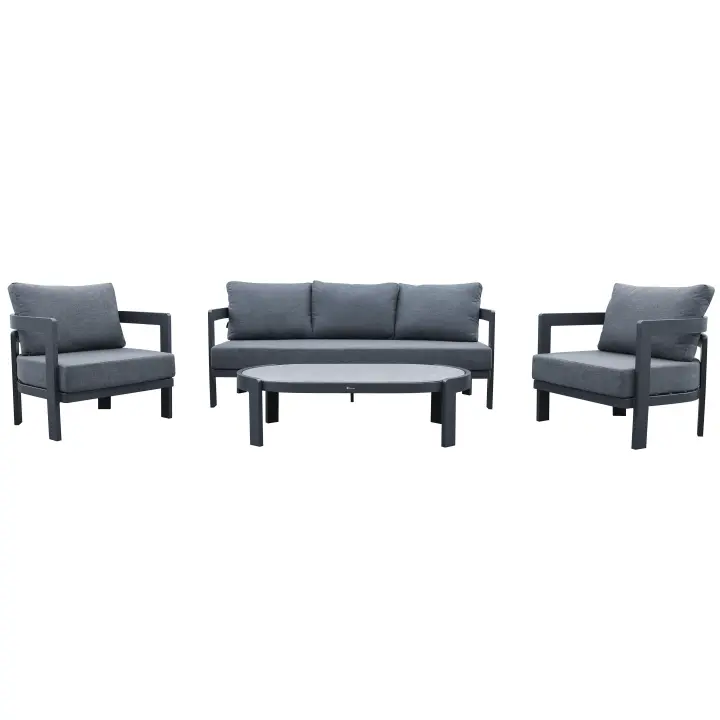 Conjunto de Terraza de Aluminio Gris | Mesa  duradera con Tablero de Piedra Sincronizada |Ideal para 5 Personas - 1