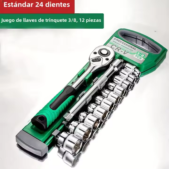 Juego De 12 Piezas De Juego De Herramientas De Diapositiva 3/8", CR-V Métricas E Imperiales Con Llave De Manivela De Liberación Rápida Para Reparación De Automóviles - 1