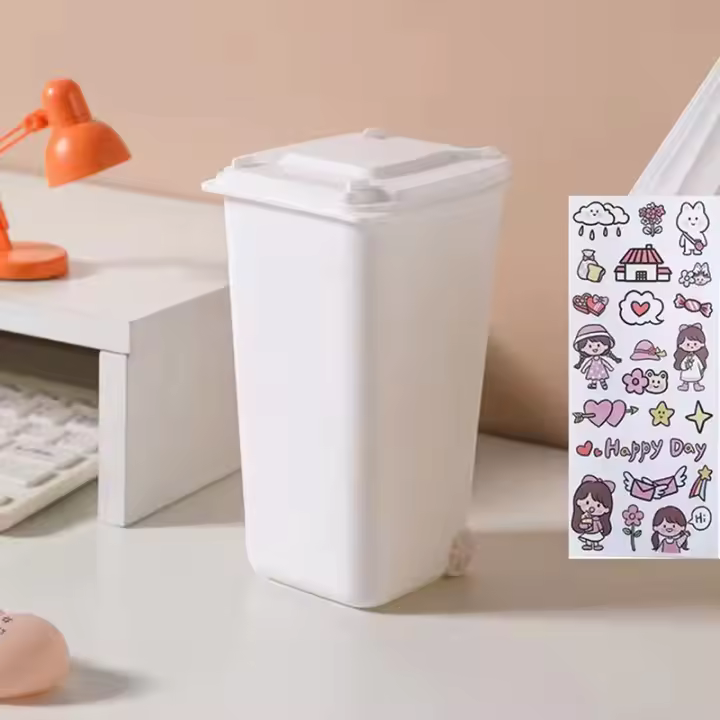 Mini Papelera De Plástico Para Escritorio Creativa Y Lúdica Con Cubierta Para Sala De Estar Y Mesas De Café Pequeño Bote De Basura - 1