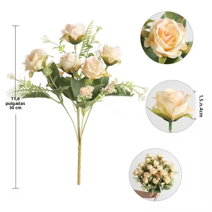 1/3Pcs Arreglo De Rosas Artificiales Para Decoración De Hogar Y Jardín Decoración De Bodas Y Fiestas Fake Flowers Para Exterior Y Navidad - 1