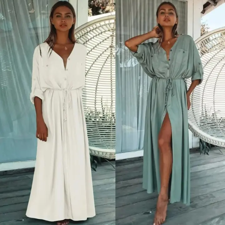 Nueva Ropa De Playa Bohemia 2024 Para Mujer Talla Grande Kaftán Casual Batwing Sleeve Pareo De Baño Estilo Beachwear - 1