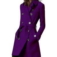 Abrigo De Mujer En Lino Y Lana Doblemente Abrillantado Con Cinturón Y Etiqueta En Hombro Casual Streetwear De Otoño Invierno - details 11