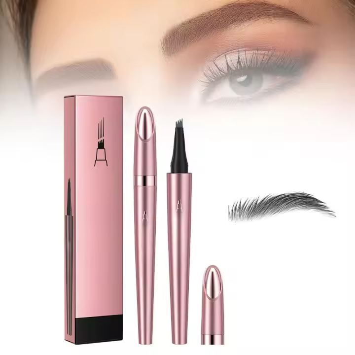 Lápiz de cejas resistente al agua (2 unidades), 4 puntas, maquillaje natural, trazo fino, mágico, microblading 3D, maquillaje marrón, lápiz de cejas de larga duración (negro) - 1