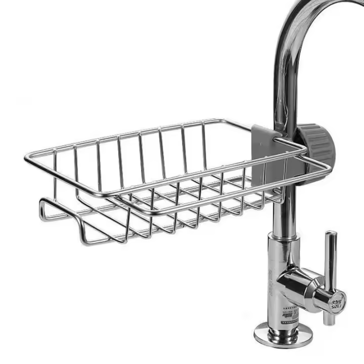 Estante de Esponja para fregadero de Cocina, Caja de almacenamiento sobre El Grifo, estante de Drenaje de baño Colgante desmontable de Maple inoxidable, purador, So, 1 Pieza - 1