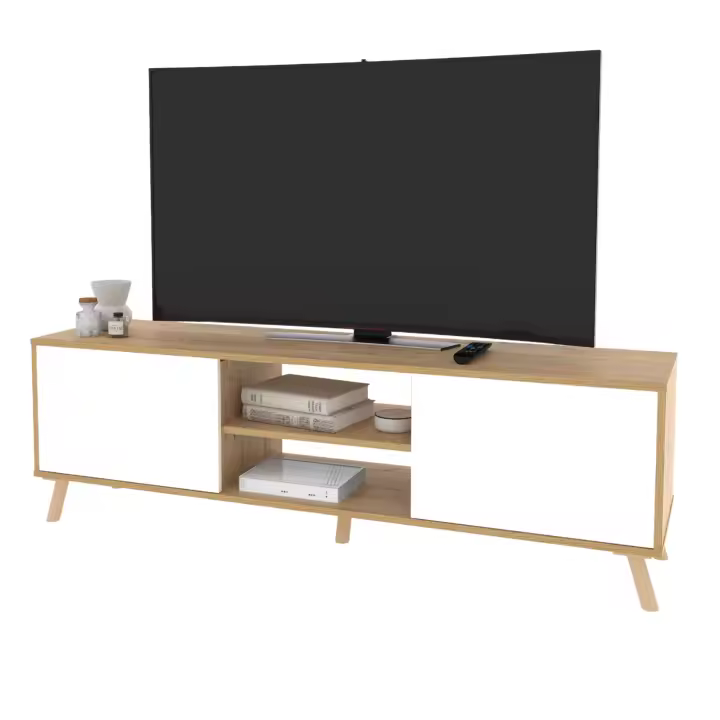 Miroytengo Mueble de TV 160 cm Oslo salón 2 puertas 1 estante central patas ABS roble gold y blanco mate - 1