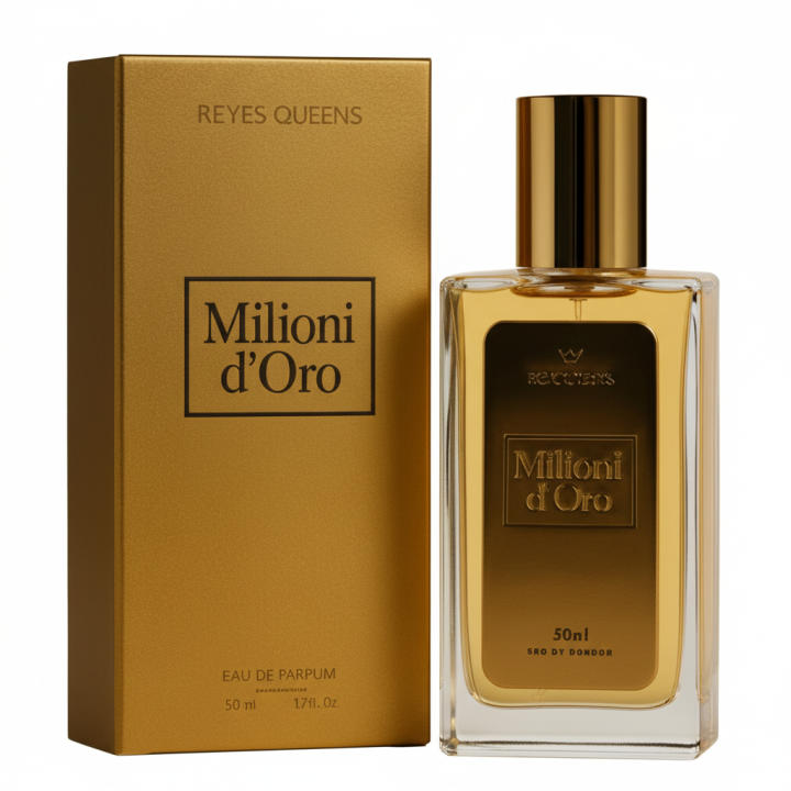Perfume masculino Milioni d’Oro Eau de Parfum 50ml de Reyes Queens, fragancia elegante e intensa con estilo sofisticado, ideal para el día a día o ocasiones especiales. 🚚 Envíos a España 24/48 horas.