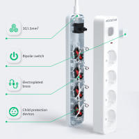 Aigostar Regleta Enchufes, Alargador Enchufe de 2/3/4/5/6 Enchufes con Interruptor, Cable de 1,5 Metros, Blanco - details 8