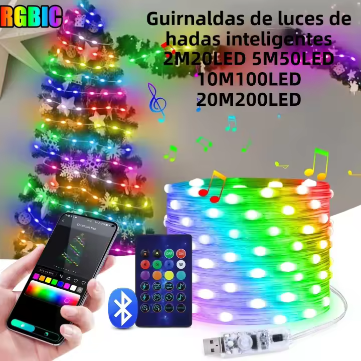 Luces Inteligentes De Navidad Cadena De Luces Bluetooth Conexión USB Enchufe LED Guirnalda Decorativa Para Casa Fiesta Árbol De Navidad - 1