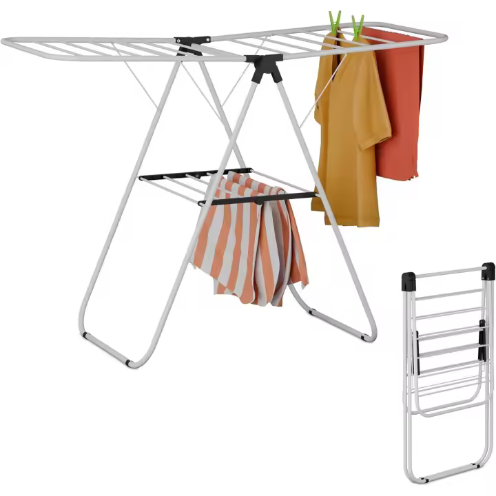 Tendedero de ropa plegable de pie para balcón interior y exterior, dormitorio de toallas de bebé simple, edredón de secado doméstico, tendedero de suelo con amplio rango de aplicación - 1