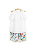 Conjunto Niña Verano Petit Alo 2 Piezas - Blusa Blanca + Short Floral Bordado - 100% Algodón - details 0