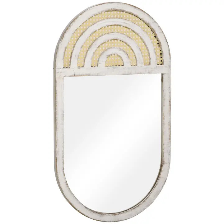 HOMCOM Espejo de Pared, Espejo de Salón, 50 x 90 cm, Espejo de Pasillo con Aspecto de Ratán, Marco de Madera para Dormitorio Blanco - 1