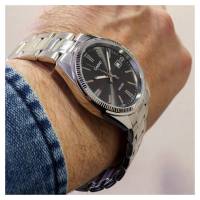Reloj clásico hombre Casio MTP-1302D-1A1 dial negro Pantalla neón correa acero inoxidable - details 4