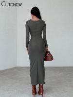 Vestido Largo Elegante Para Mujer NIBBER Con Cuello Redondo Y Patchwork Ajustado Para Noche Traje De Fiesta Vestidos - details 28
