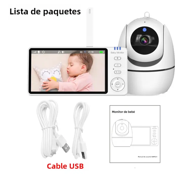 Monitor De Bebé Con Video 5 Pulgadas Audio Bidireccional Seguridad Doméstica PTZ Mini VOX Temperatura Display Para Niños Y Madres - 1