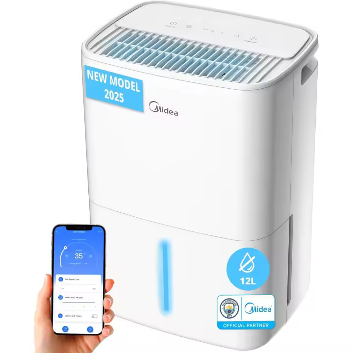 MIDEA Deshumidificador de Humedad Silencioso 12L con App Control hasta 35 m2 - Deshumificadores para Humedades en Habitación con Depósito Extraíble - Deshumificador Eléctrico Pequeño Bajo Consumo - 1