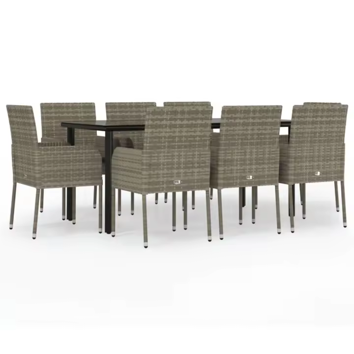 vidaXL Set comedor jardín 9 pzas y cojines ratán sintético negro gris - 1