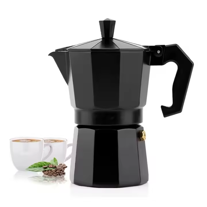 Cafetera Espresso Italiana de aluminio, capacidad 6 tazas, Cafetera tradicional ,antideslizante ,termica para cafe apta para todo tipo de cocinas salvo induccion en Color Negro - 1