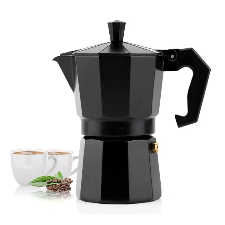 Cafetera Espresso Italiana de aluminio, capacidad 6 tazas, Cafetera tradicional ,antideslizante ,termica para cafe apta para todo tipo de cocinas salvo induccion en Color Negro - 1