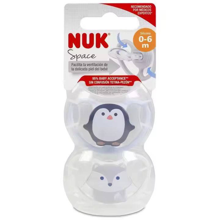 Nuk Chupete Space Silicona 0-6 Meses, 2 Unidades - 1