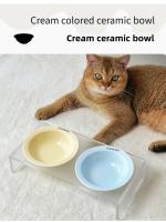 Tazón De Gato De Cerámica Coloreada Con Soporte De Acrílico Alto Estilo Moderno Fácil De Limpia Resistentes Al Golpes Para Mascotas - details 6