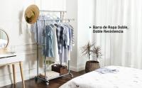 SONGMICS - Perchero doble barra para ropa, móvil, extensible entre 87 y 150 cm, con ruedas y estante de almacenamiento, capacidad de carga 70 kg, para abrigos, bufandas, gris - details 1