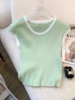Nueva Chaleco De Cuello Redondo Para Mujer Verano 2024 Estilo Casual Manga Corta Tejido Delgado Ajustado Spliced Polyester - details 6