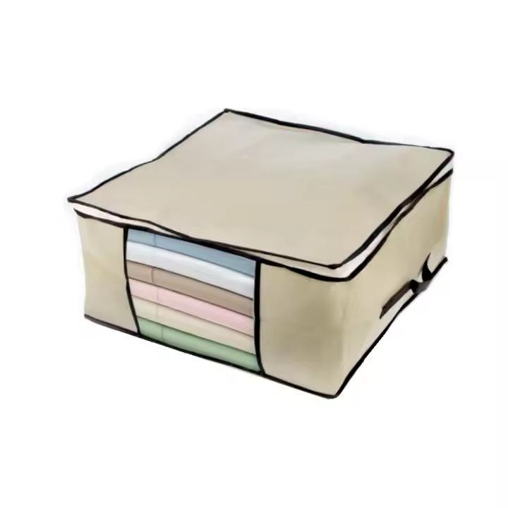 3 Piezas Organizador Ropa, Cajas Almacenaje Ropa Plegable con Asa Reforzada, Bolsas para Guardar Ropa de Tejido Resistente y Ventana Transparente para Suéteres, Abrigos, Mantas Gris y Beige - 1