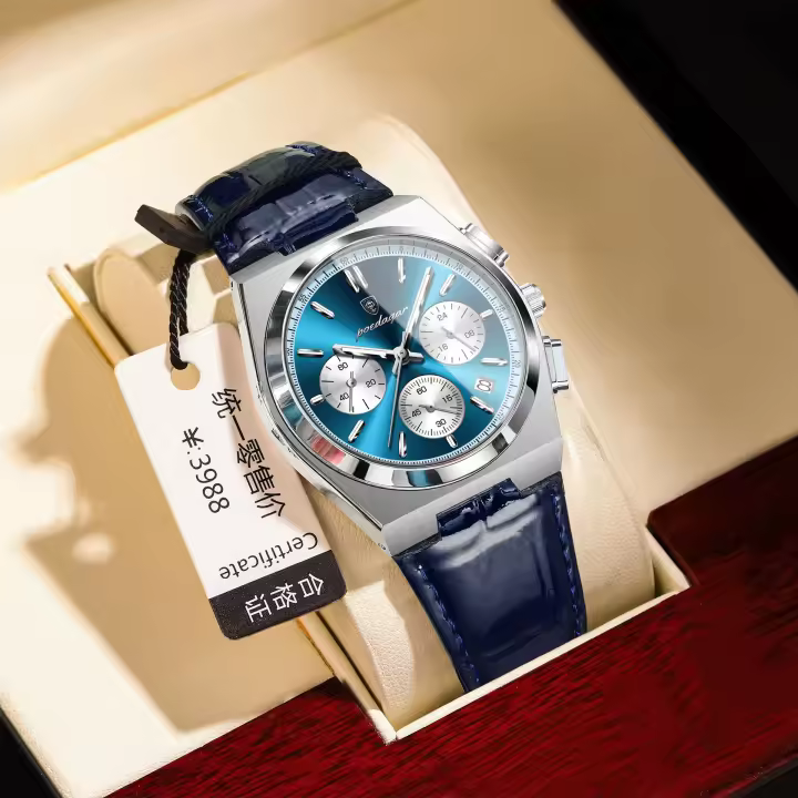 Reloj multifuncional para hombre nuevo con correa de cuero, reloj de cuarzo ultrafino. - 1