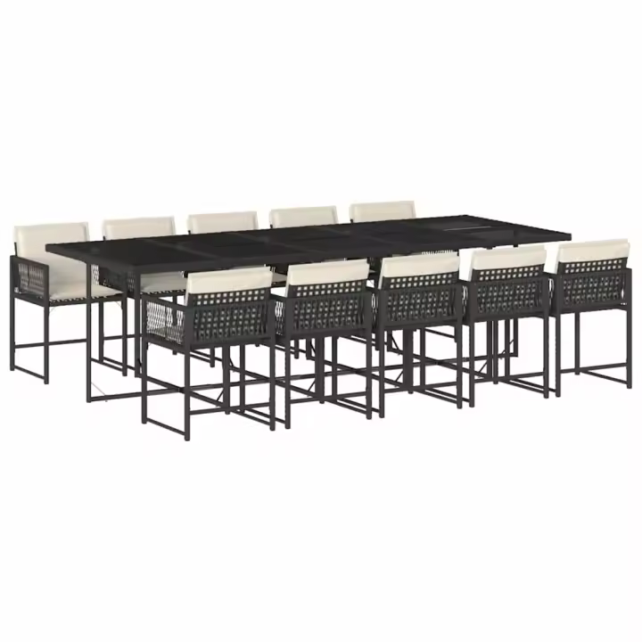 vidaXL Set de comedor jardín 11 pzas con cojines ratán sintético negro - 1